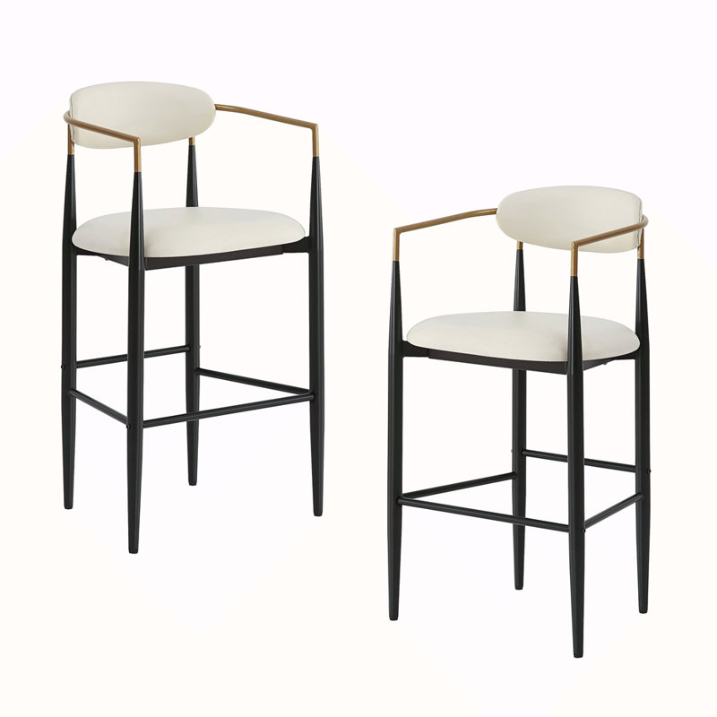 Barstools Set Of 2, Counter Height Upholstered Bar Stools With Back For Kitchen Island, Faux PU Leather Seating Black Iron Legs 260LBS Weight Capacity