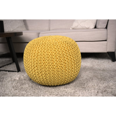 Fauteuil rond en tricot de coton jaune et chaise de plancher, capacité de poids de 200 lb, décoration décorative, nettoyage des taches, rembourrage de perles, repose-pieds de 20 po x 13 po, siège à motif, roulement de 200 lb, article