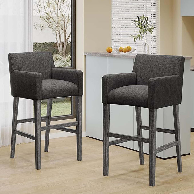 Upholstered 30.5 inch Counter Stools, Charcoal Seat/Black Frame, 2