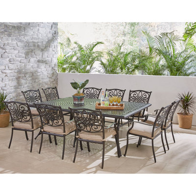 Rhoton 10 - Person Patio Dining Set with Rectangular Table , Cushions Included