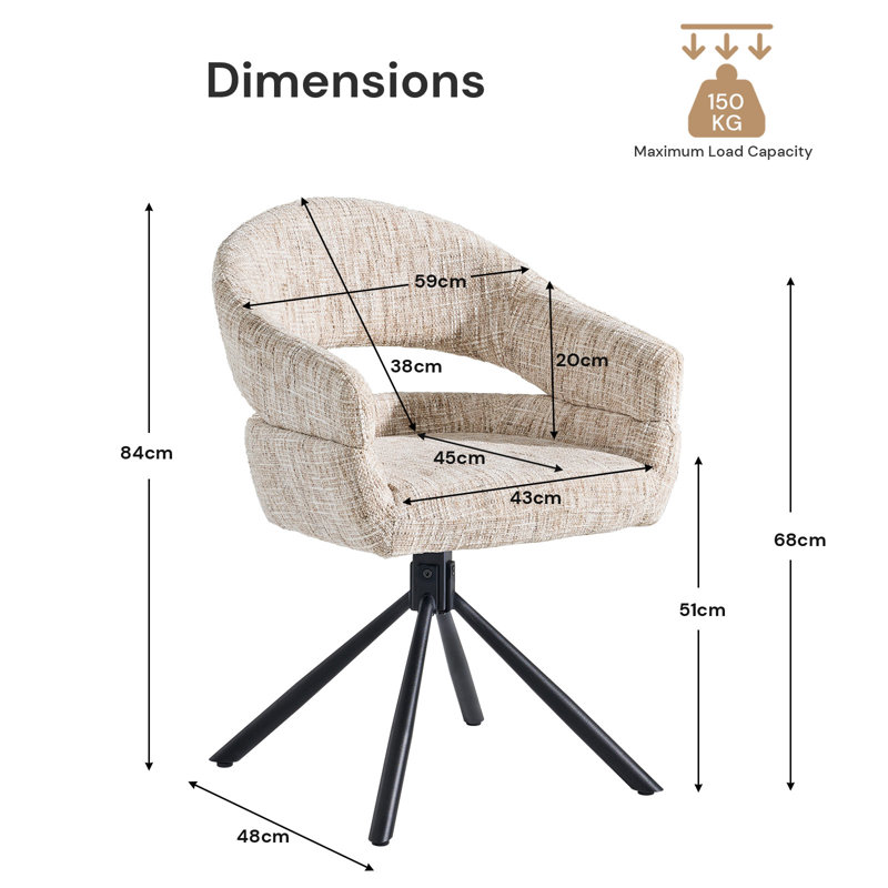 Single Swivel Dining Chair, Fabric Accent Armchair With 360° Base Upholstered Occasional Chair, Beige