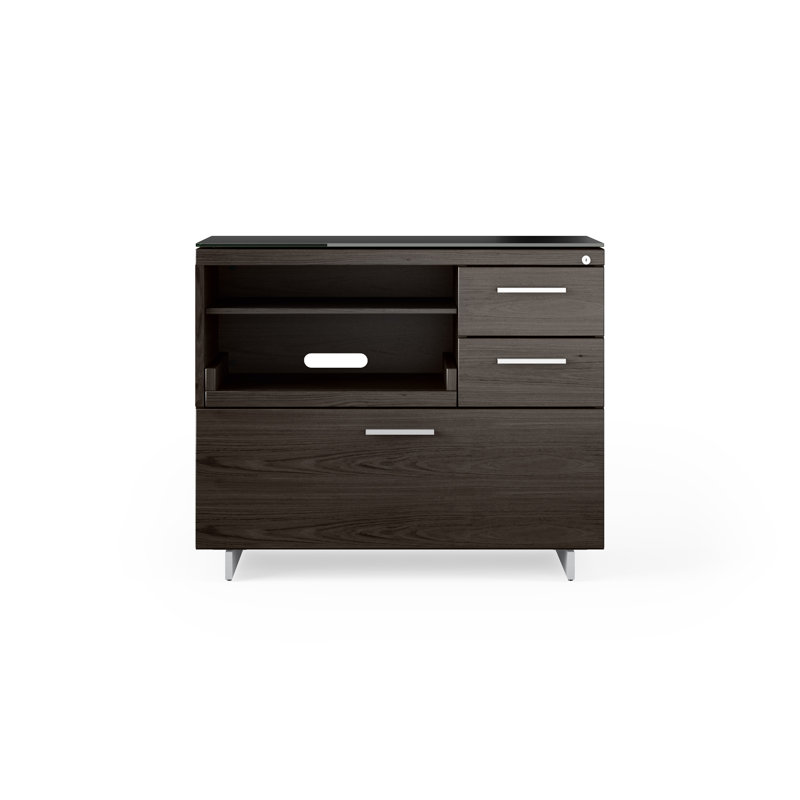 Sequel 20 3 - Drawer Filing Credenza, Charcoal Stained Ash/Satin Nickel