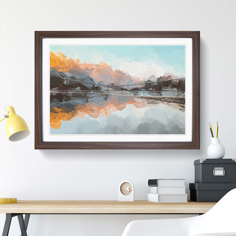Mountain Reflection in Italy in Abstract - Picture Frame Graphic Art Print, 62cm H x 87cm W x 2cm D, Walnut Framed