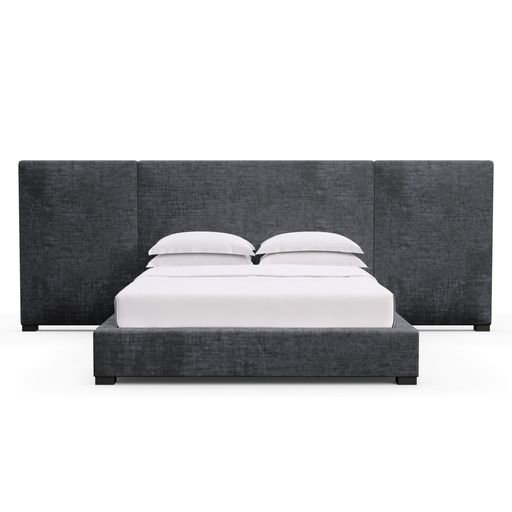 Upholstered Bed, Box Weave Linen Black Jack, Weathered, Twin