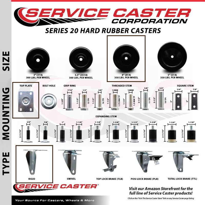 Hard Rubber Caster with Rigid Top Plate