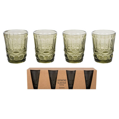 Transpac Glass Embossed Juice Glass Set of 4 Home Decorations Spring