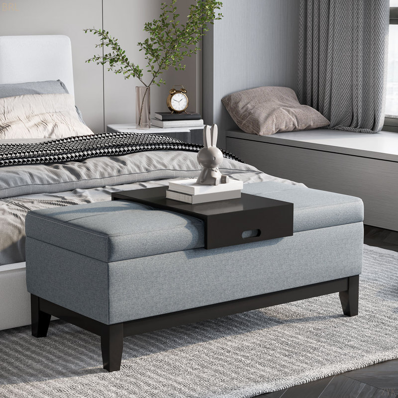 Rectangular Storage Ottoman Bench, Coffee Table Ottoman With Removable Tray, Bench For Bedroom