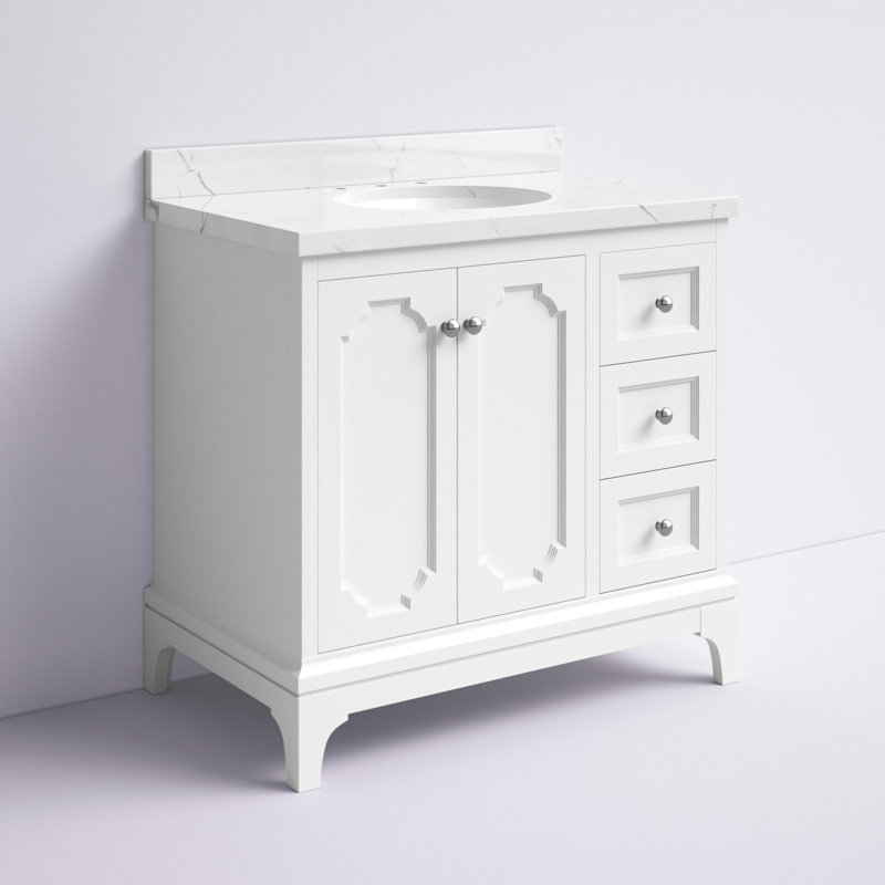Ensemble de meuble-lavabo simple 36 po Bernardo, Blanc pur, Quartz de Carrare