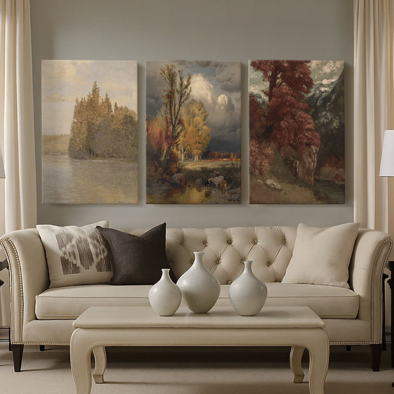 Paysage rétro CLXV III - Toile tendue avec châssis sur mesure - 3 pièces, H 60 po x l 120 po