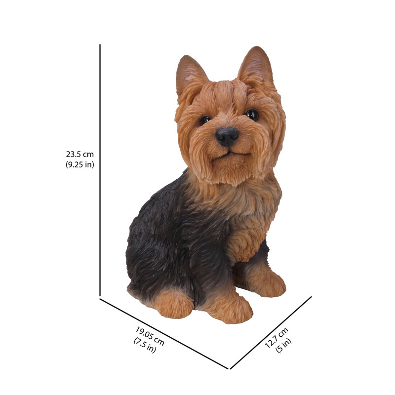 Adorable Brown and Black Sitting Yorkshire Terrier Dog Statue