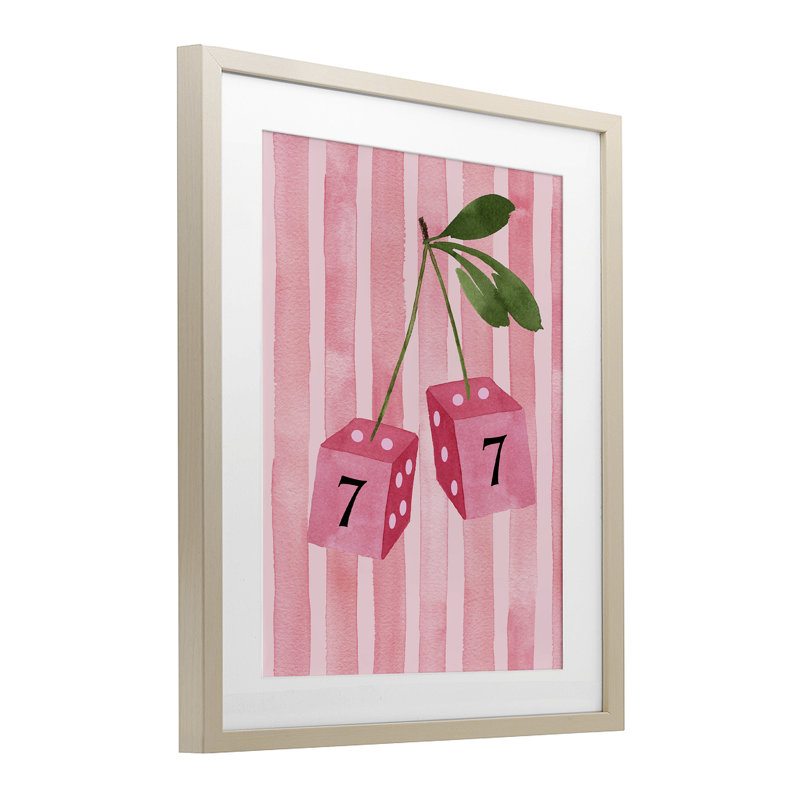 «Lucky Number 7 Cherry Dice», reproduction encadrée sous verre, design par Nina Jacobs, Cadre de récolte en pin