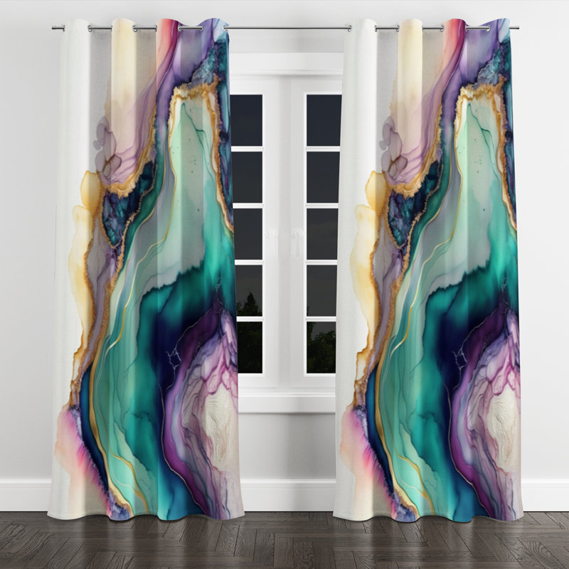 Averlee - Rideau occultant avec œillets en marbre abstrait - 1 panneau, l 52" x L 95", Œillets argentés