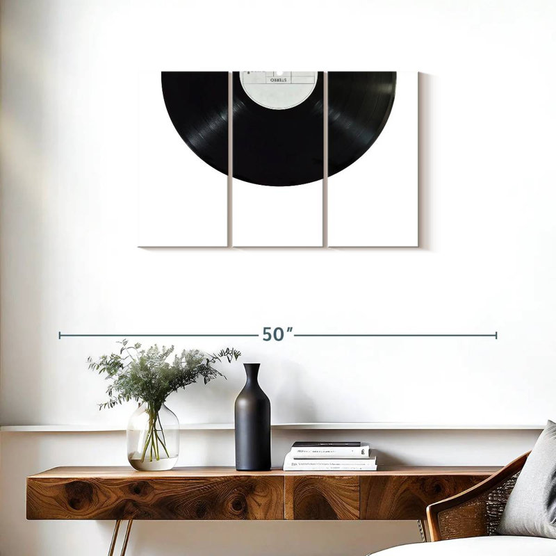 Ensemble de 3 disques vinyles sur toile, H 20 po x l 33 po x P 1,25 po