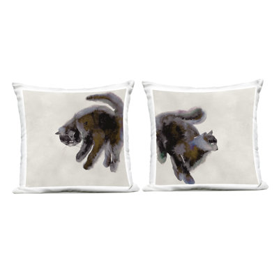 Stupell Industries Fuzzy Black Cats on Design by Melissa Wang Outdoor Printed Pillow (Set of 2)