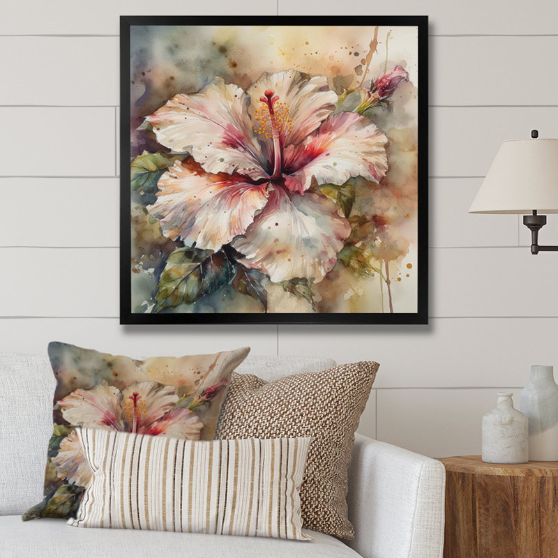 Romay, rose, beige, hibiscus euphorie sur toile, Cadre photo noir, H 24 po x l 24 po x P 1 po