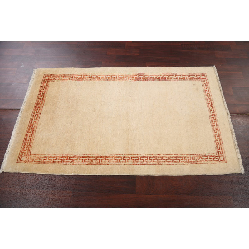 Tapis beige en laine noué à la main de conception unique 3 pi 0 po x 5 pi 2 po Shelmerdine