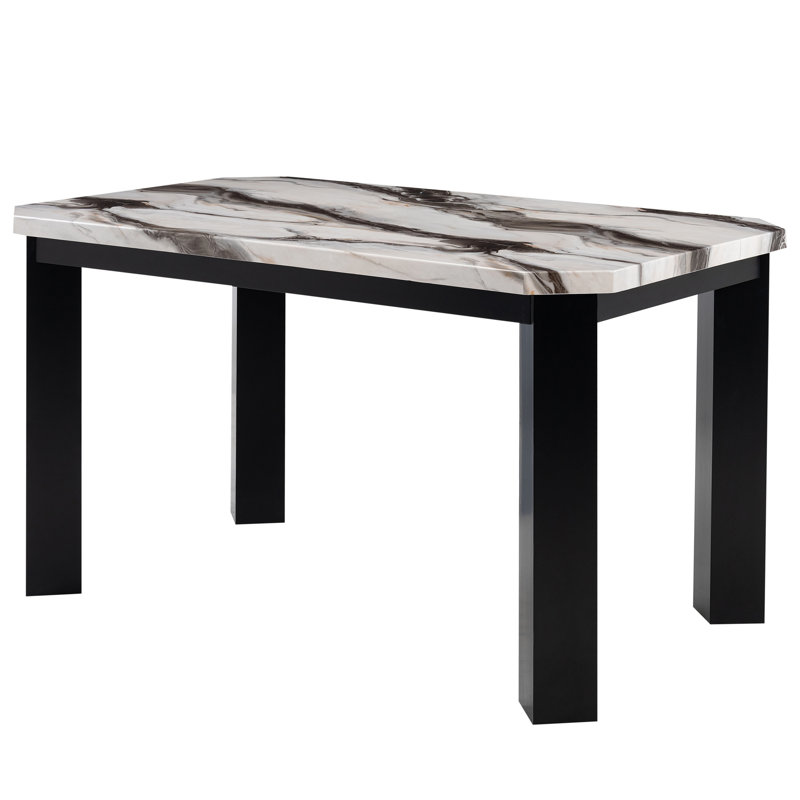Table de salle à manger rectangulaire moderne gris foncé à 4 pieds, plateau épais, 6 sièges, table élégante avec base, style Wonderful
