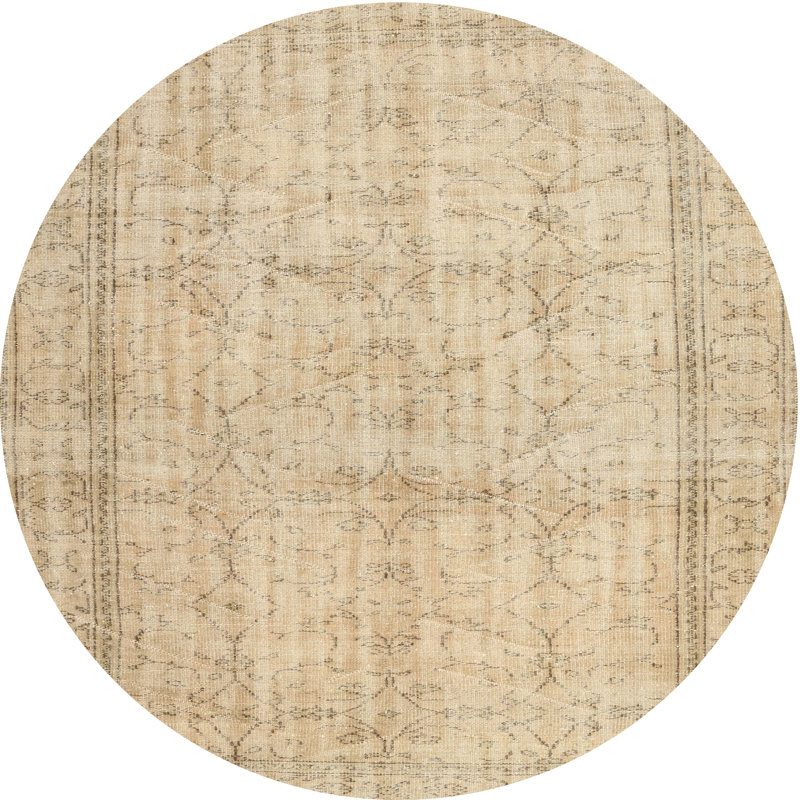 Tapis contemporain beige / olive clair, Rond 3 pi