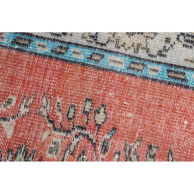 Small Round Vintage Turkish Rug Ideal for Red Kitchen Use Featuring Intricate Tribal Design