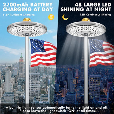 1300 Lumens 26 Led Outdoor Super Bright Automatic Solar Powered Flag Pole 12+ Hours Flag  Light