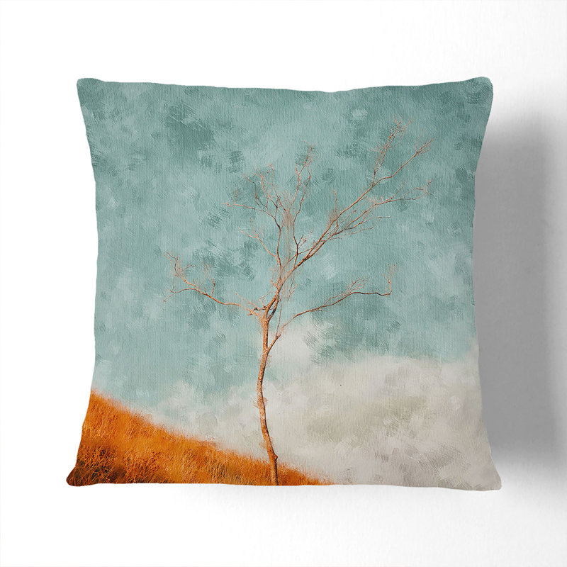 Lonely Tree Painting Cushion with Filling, 55cm H x 55cm W x 20cm D, Black