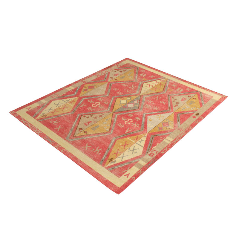 Hand-Knotted Moroccan Rug Red Gold Diamond Pattern, Rectangle 12' x 18'