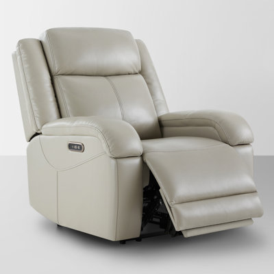 Genuine Leather Zero Wall Power Recliner with Adjustable Headrest