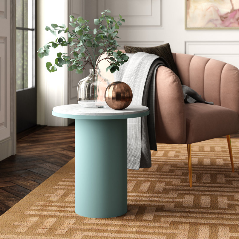 Plateau Marble End Table, 18.5" H x 17.9" W x 17.9" D, Cherry Marble, Stainless Steel
