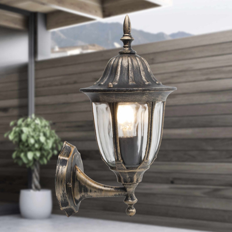 Adielle 35.5cm H Outdoor Armed Sconce, Black/Brushed Gold