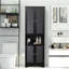 Grande armoire de rangement étroite pour salle de bain avec portes et tablettes réglables, armoire de salle de bain autoportante avec 2 armoires et comptoir, armoire de plancher de salle de bain-1342545862