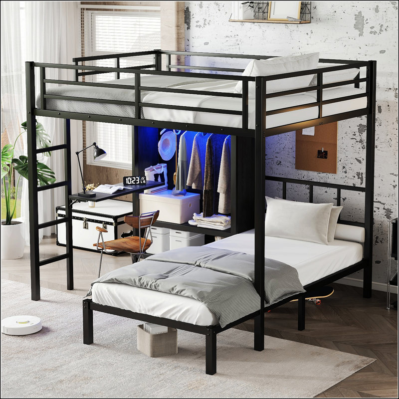 Lit superposé double au-dessus de simple avec bureau pliant