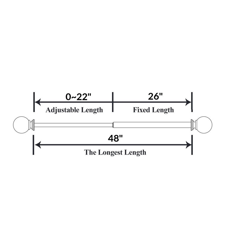Jacarion Adjustable Overall Width x 1'' Diameter Single Curtain Rod, 48" - 86", Antique Black