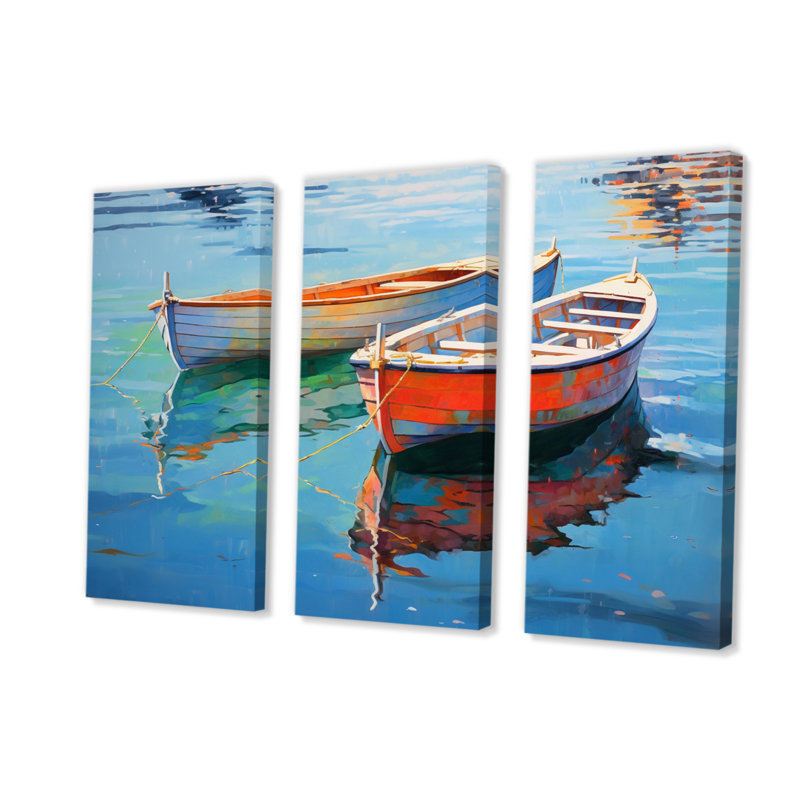 «Boat Harmonic Waters», impression sur toile tendue 3 pièces, H 28 po x l 36 po x P 1 po