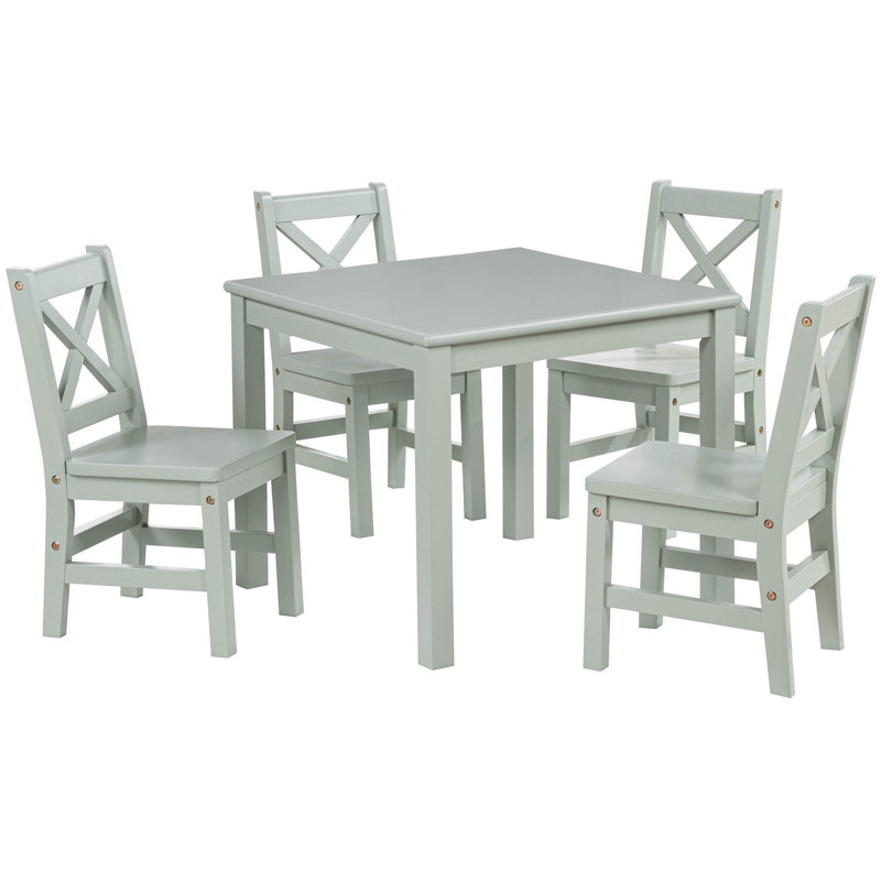 Buckley Kids 5 Piece Solid Wood Play Or Activity Table and Chair Set, Sage Green