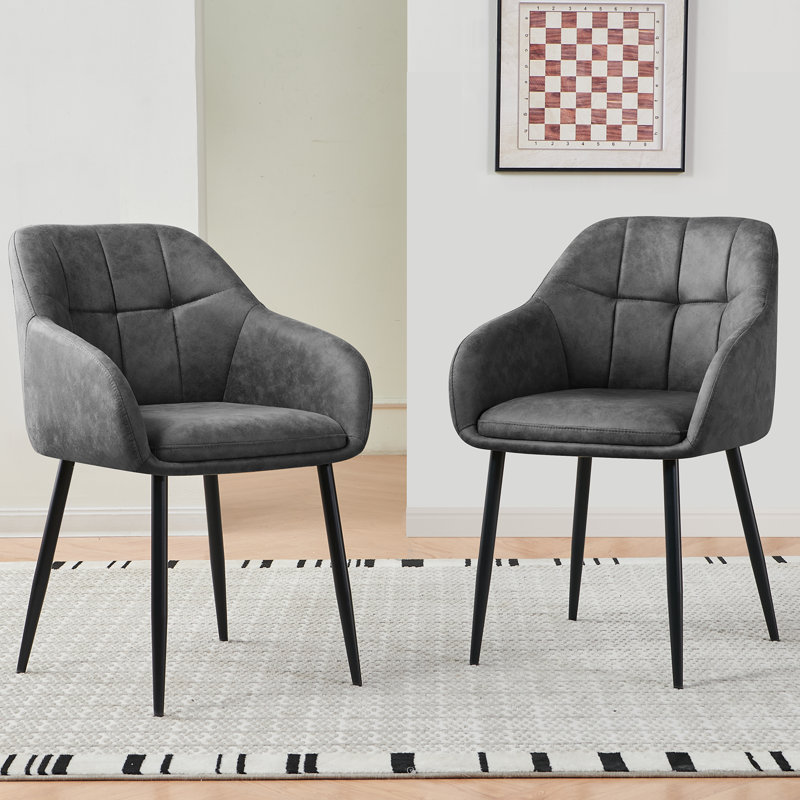 Modern Dining Chairs Suede With Thickened Seat Cushion and Cross-Hatch Pattern Design, 2, Grey