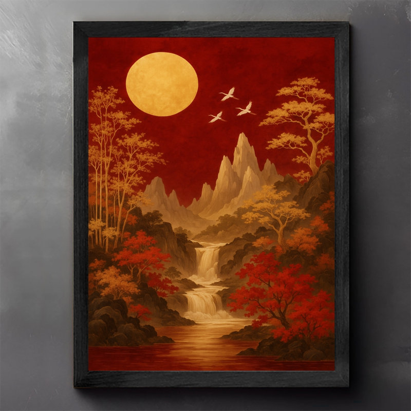 Art mural rétro noir, Shanshui Xianhe, impressions de style rétro, H 11 po x l 9 po