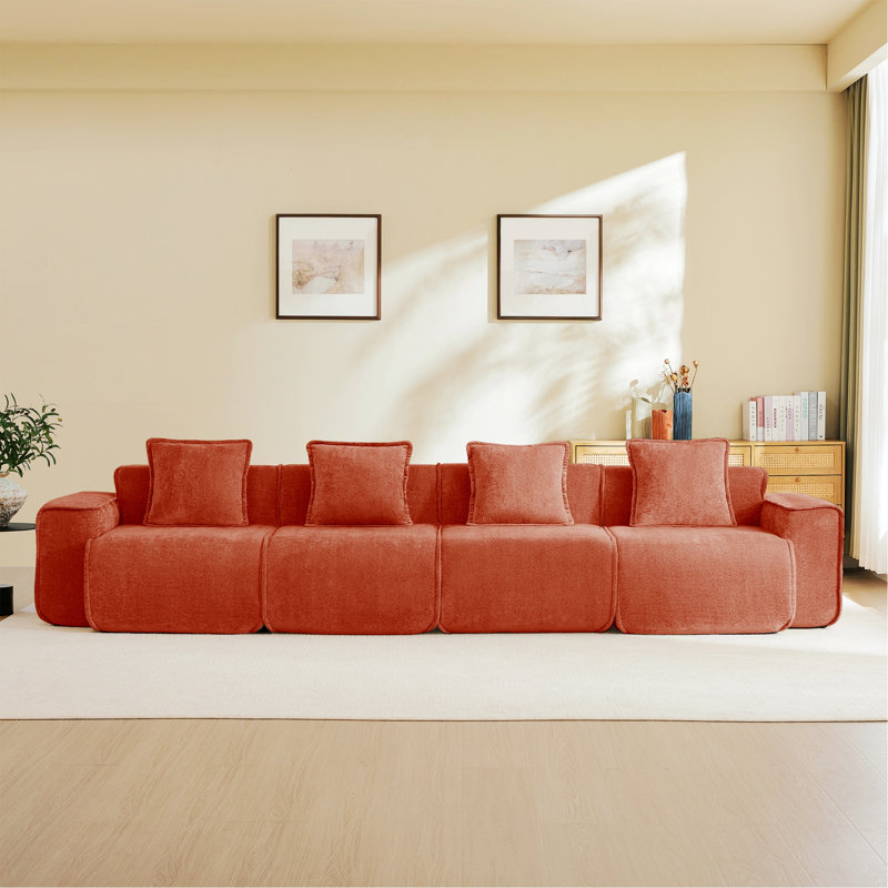Canapé modulaire 4 places, canapé moderne avec coussins décoratifs, H 31,1 po x l 138,58 po x P 38,2 po, Rouge