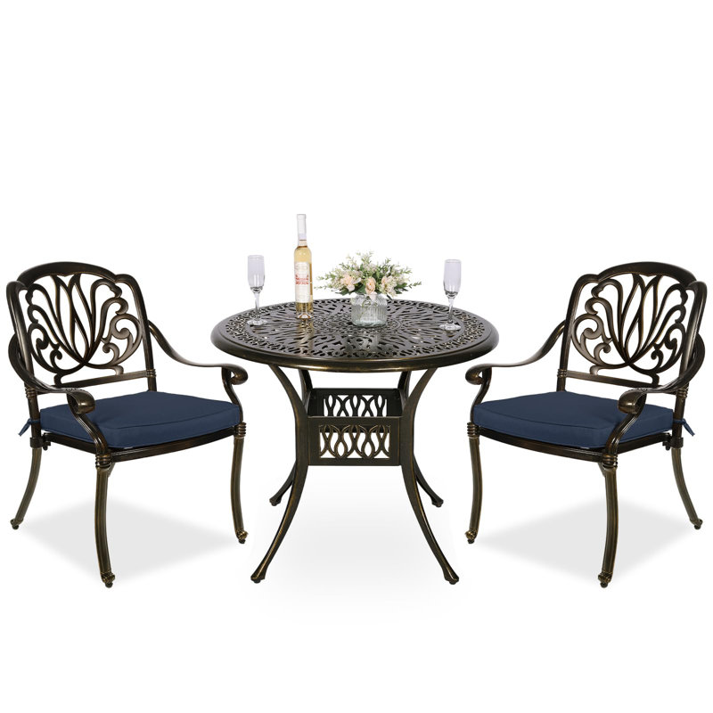 Ensemble bistro rond avec coussins 35,4 po, Bleu marine