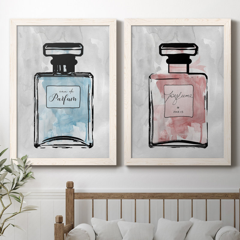 «Blue Wash Perfume», ensemble de 2 reproductions d'art, H 31,5 po x l 47 po x P 1,5 po, Toile blanche encadrée, Pas de tapis
