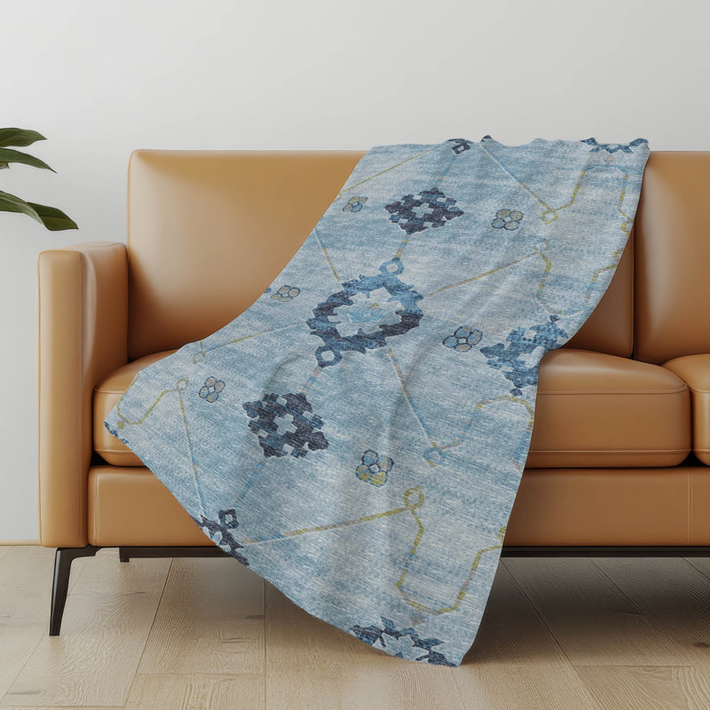 Addison Machine Washable Sherpa Open Field Ornate Throw Blanket, Blue