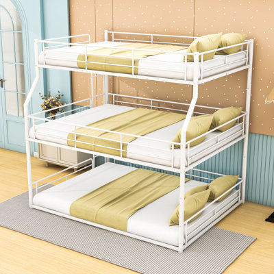 Metal Triple Bunk Bed with Guardrails