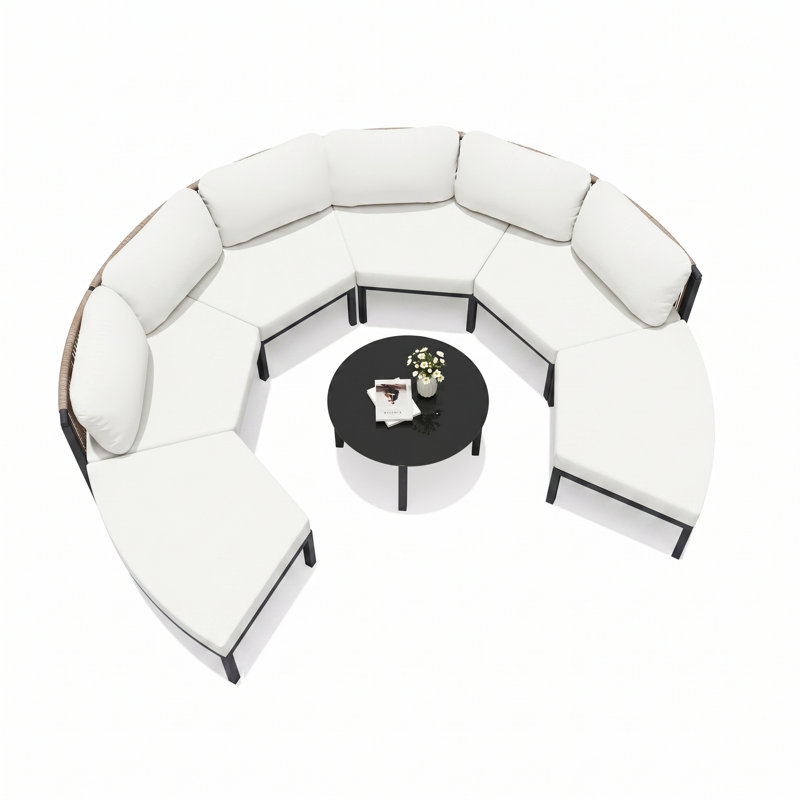 Ensemble de conversation de patio en aluminium 7 pièces avec table 7 pièces, Beige