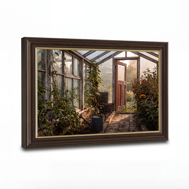 Intérieur de serre vintage avec vignes et arrosoir, tableau sur toile, H 12 po x l 18 po