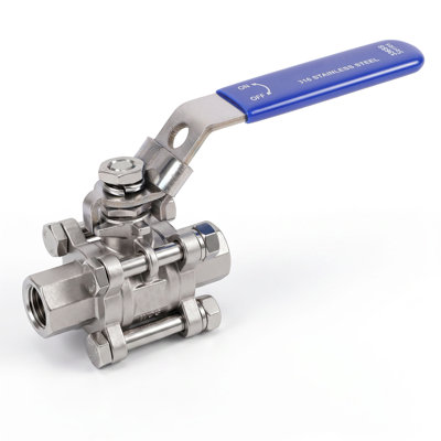 3/8 Inch Stainless Steel Ball Valve Full Port 3-Piece Heavy Duty Valve with Blue Locking Handle, 1000 WOG