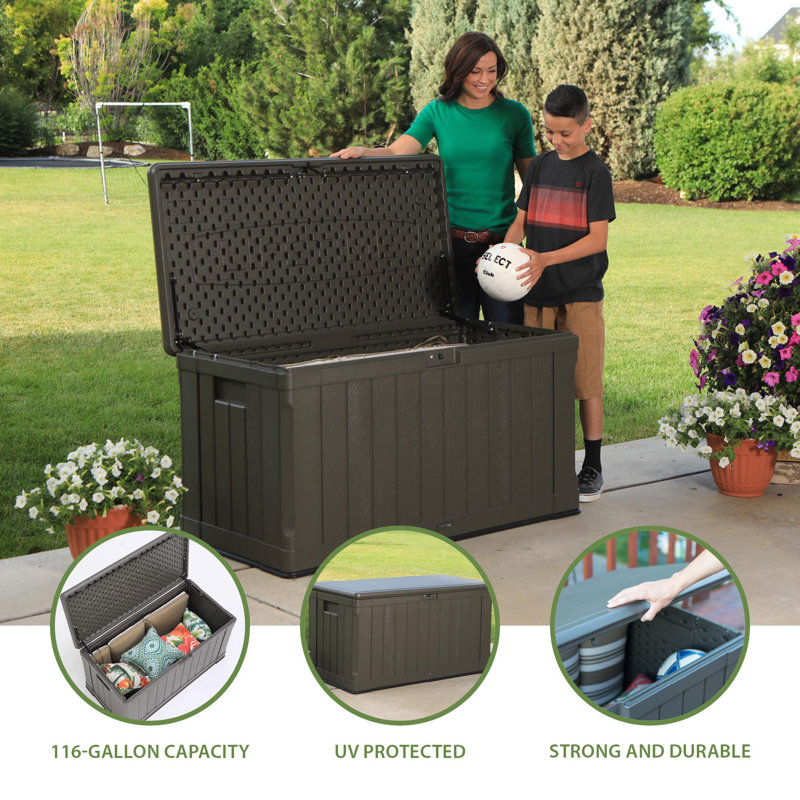 Brown Lockable High-Density Polyethylene Outdoor Deck Box Bench