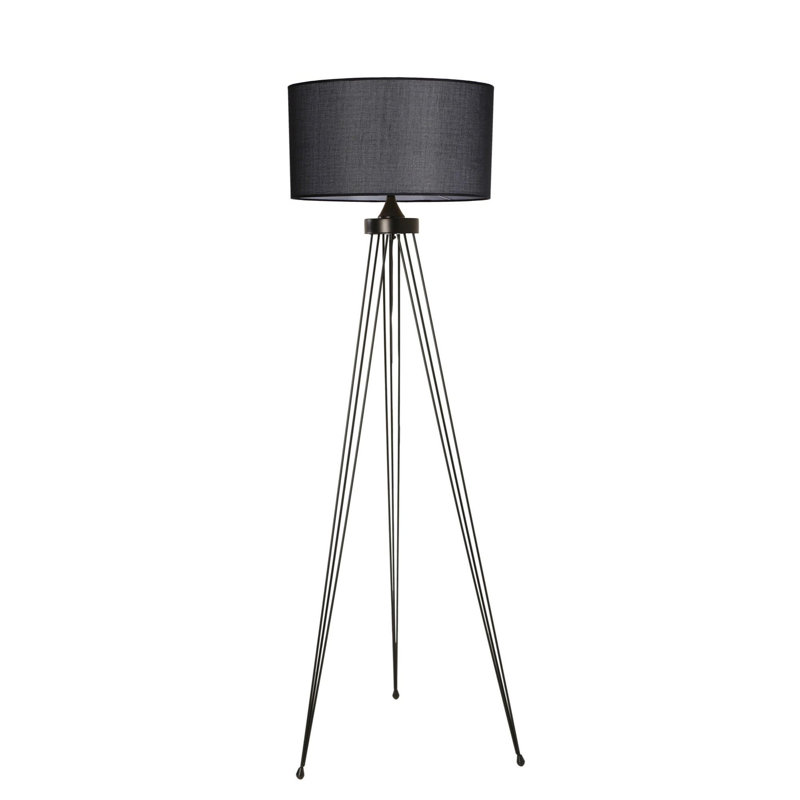 Luro Modern Floor Lamp, 100% Metal Construction, Black Finish, 61.0 inches Tall | 19.7 inches Cap Diameter, 19.7 inches Leg Diameter | On/Off Switch on Cable, E27 Socket Max 60W | Stylish & Functional Lighting for Home Decor
