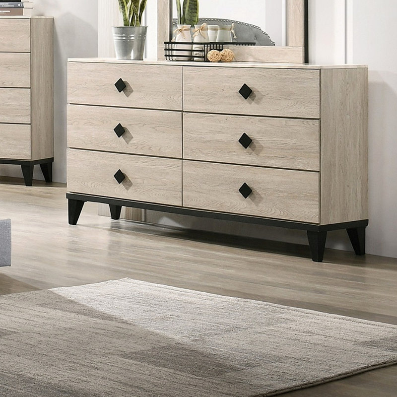 Meuble de chambre à coucher de style moderne avec commode 1 pièce et tiroirs 6X tiroirs, Crème