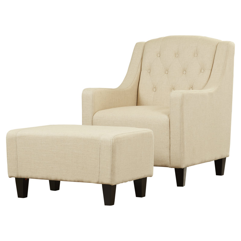 Bloomington Upholstered Armchair with Ottoman, Beige