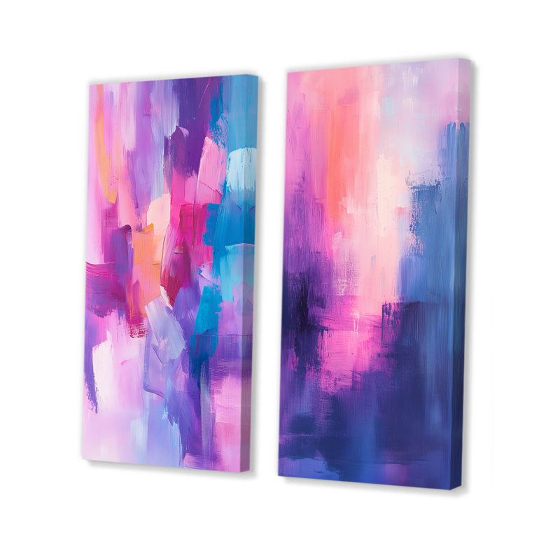 Abstrait art en ligne dans les tons de rose et mauve I - Minimalisme, ensemble d'art mural 2 pièces, H 28 po x l 24 po