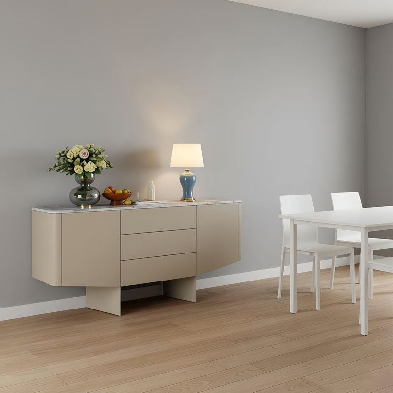 Armoire d'appoint de style italien de luxe, 35.43" H x 62.99" W x 17.72" D, Beige/Marble White